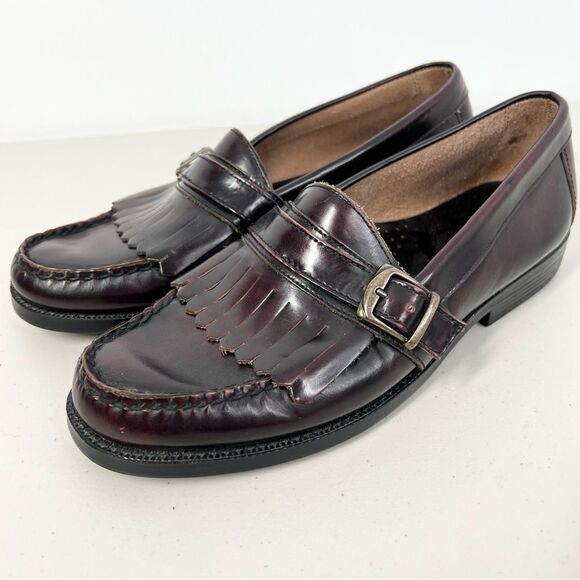 Bass Parker Leather Slip On Loafer Burgundy With Buckle 0293601 9.5 - Picture 1 of 12